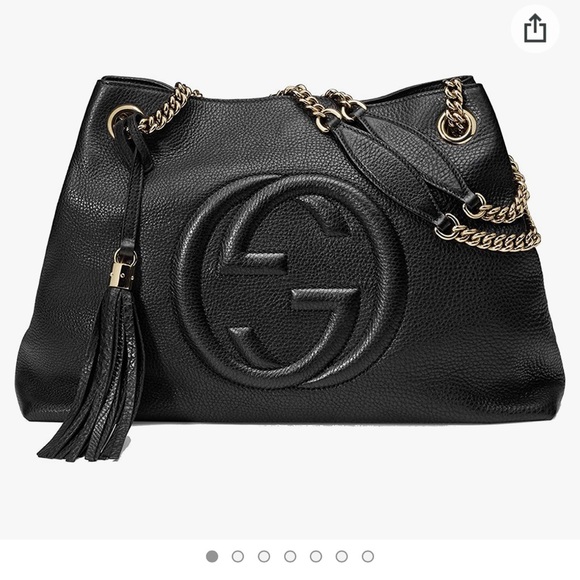 Gucci Handbags - Gucci Soho Medium Black Double Leather Chain Shoulder Bag Tote
Black Gold